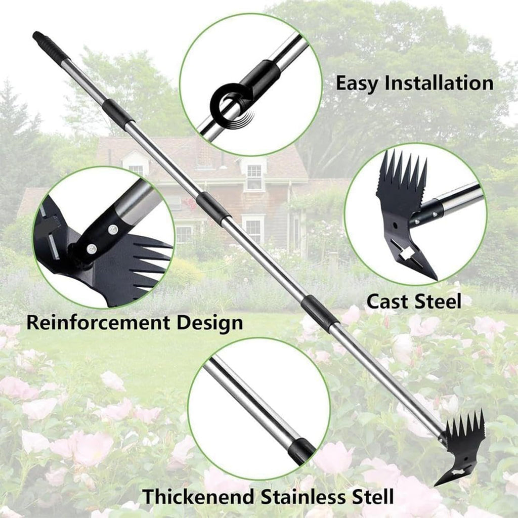 Hoe Garden Tool, 58" Weed Puller Tool with Long Handle, 2 in 1 Hand Weed Rake and Hoe Garden Weeder Tool, Uprooting Pulling Weed Remover Tool for Yard, Patio, Lawn and Garden