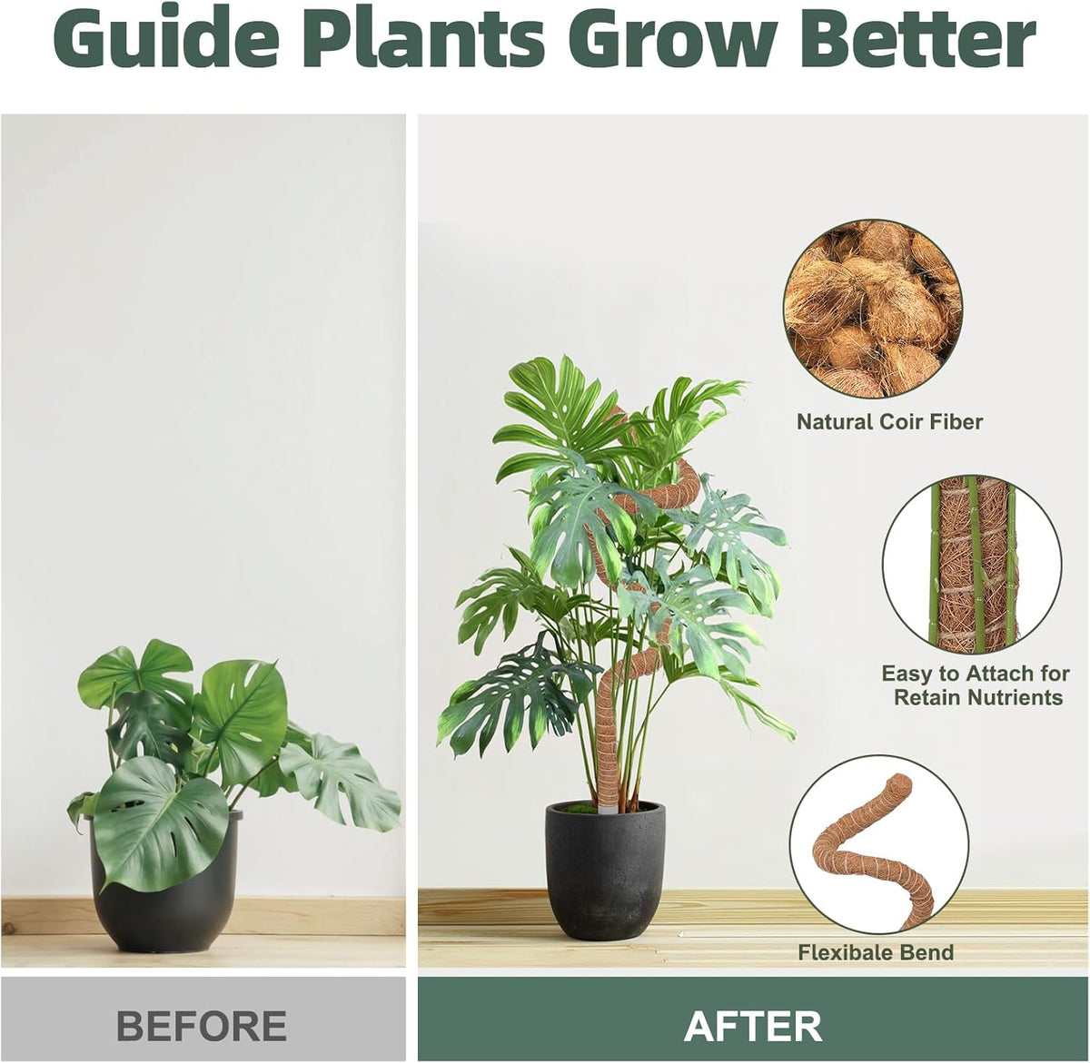 3 Pack Moss Pole, 30 Inch Monstera Plant Support， Moss Poles for Climbing Plants Indoor DIY, Coco Coir Plant Pole Moss Plant Stick Support Stake Kit for Potted Plants, Pothos, Philodendron