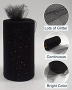 Black Glitter Tulle Fabric Rolls, 6 Inch 50 Yards (150ft) Sparkling Spool Ribbon Sequin Netting for Tutu Skirt Gift Wrapping Wedding Party Decoration (Black)
