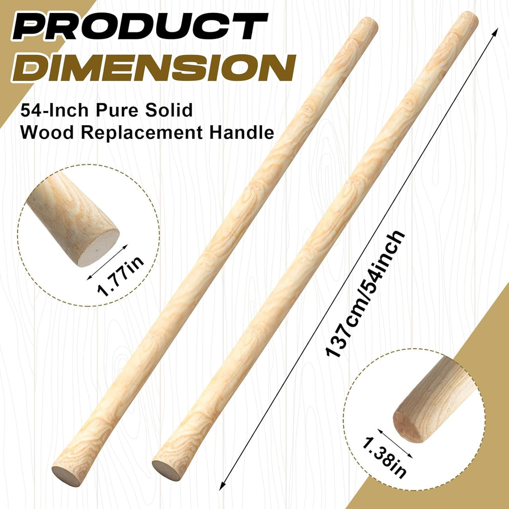 Lasnten 2 Pcs 55 Inch Pure Solid Wood Replacement Hoe Handle for Garden Digging Spading Fork, Shovel Handle Replacement, 1.38-1.77 Inch Diameter