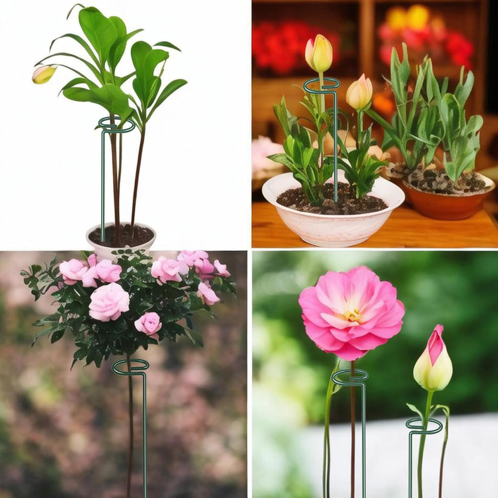 4.5mm Adjustable Length Plant Stake, Assembled (12 or 24 inch) Outdoor and Indoor Plant Support Poles for Flowers Marigolds Tomatoes Lilies Peonies Roses Daffodils Flower Clips (12 Sets, 36 Pcs)