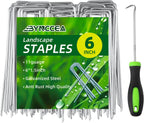 Bynccea 6 Inch 50 Pack Galvanized Landscape Staples - Garden Stakes, Plant Cover, 11 Gauge Tent U-Shaped Pins for Securing Weed Barrier Fabric - Lawn and Ground Anchors