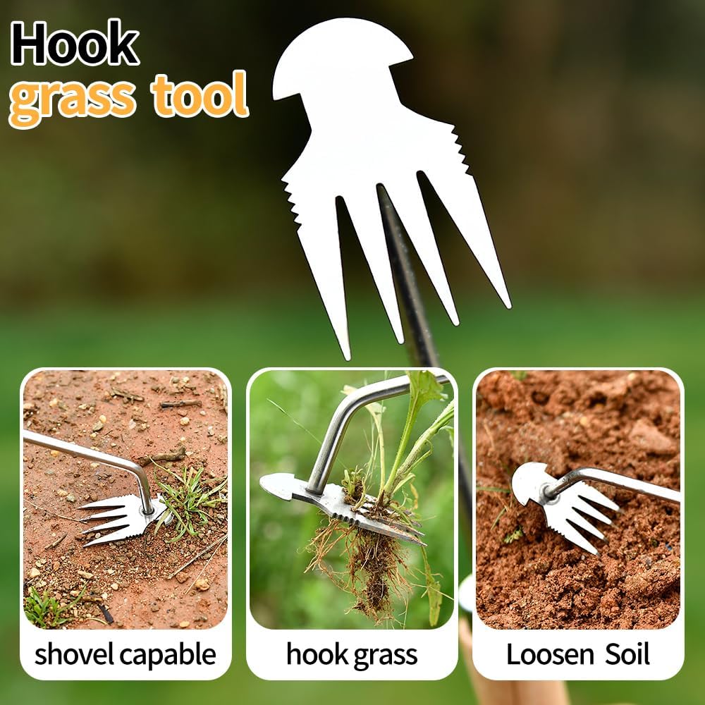 2025 Weed Puller Tool, 3 Pack New Garden Stainless Steel Weeder Tool Hand Weeder Tool,Multi-Purpose Weed Remover Tool Weeding Tools for Gardening(Rubber Handle)