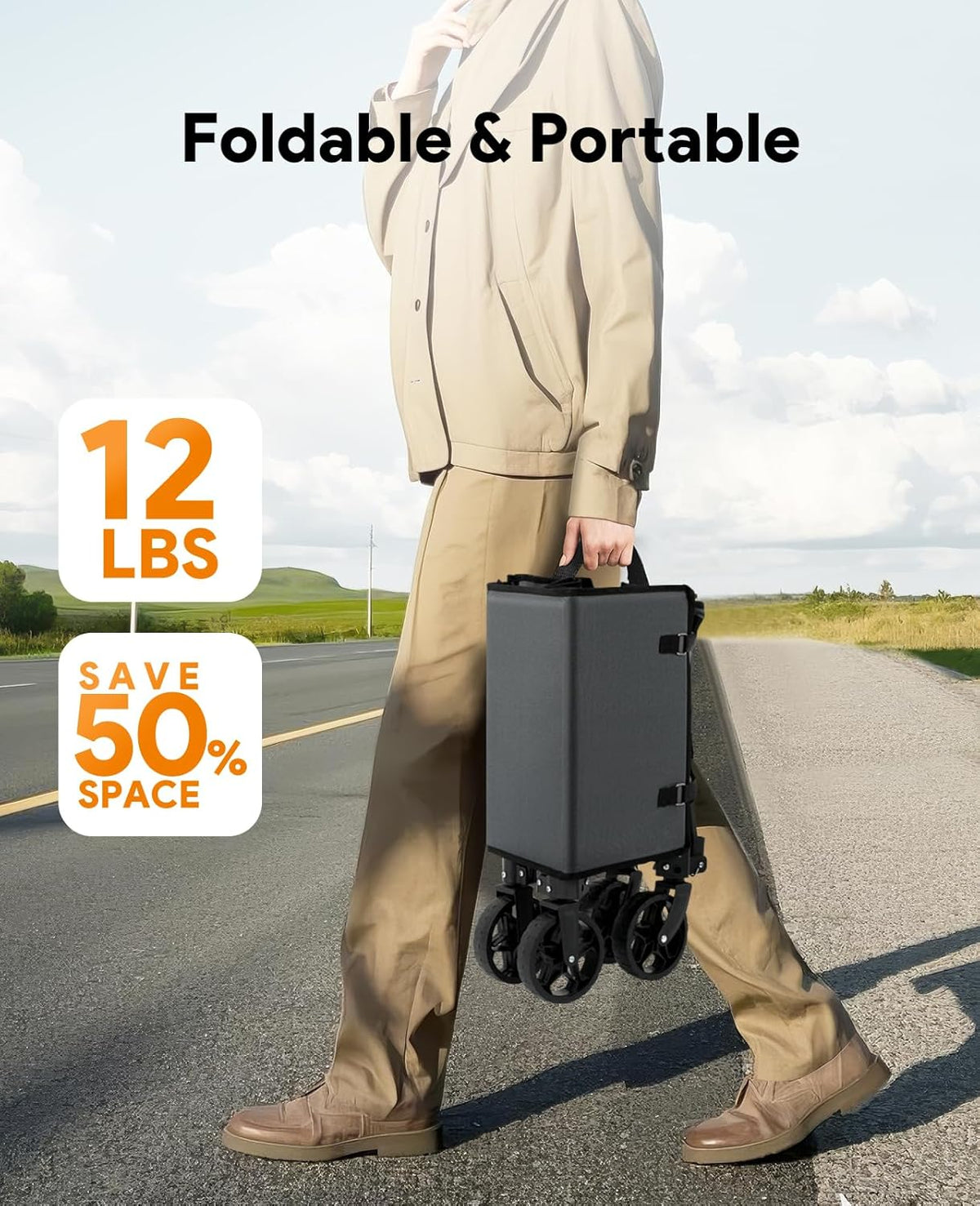 Collapsible Wagon Cart with Wheels 220lbs Foldable Wagon 120L Shopping Cart for Groceries Folding Utility Wagon for Beach, Garden, Camping, Sport, Apartment, Wheelbarrows, Gray
