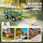 CAPHAUS Metal Black Garden Cart, w/ 180° Adjustable Yellow Handle, w/Mat and Strap, Heavy Duty 880 lbs Capacity, w/ 10” Flat-Free Tires, Sides Removable, Utility Wagon, Lawn Cart, for Garden, Yard