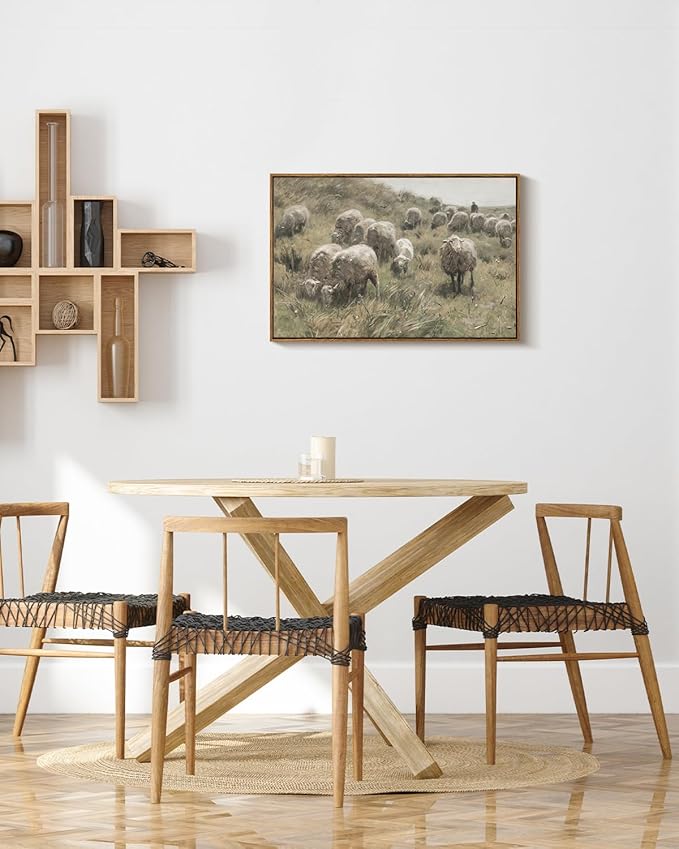 InSimSea Framed Canvas Wall Art Vintage Decor, Sheep on the Dunes Wall Pictures Farmhouse Wall Art, Large Hanging Wall Art Living Room Decor, Bathroom Bedroom Office Decor, 20"x30"