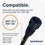 Sprinkland® 1/2" Drip Irrigation Adapter | Made in USA | Fits Faucet/Garden Hose | Compatible with .600" ID x .700" OD and 5/8" Drip Tube | 3-Pack