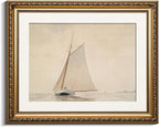 VIYYIEA Gold Framed Wall Art Canvas Print Home Decor for Living Room White Sailboat Seascape Watercolor Vintage Beach Painting on Canvas - Coastal Wall Art Prints for Bedroom Office Bathroom 13x16in