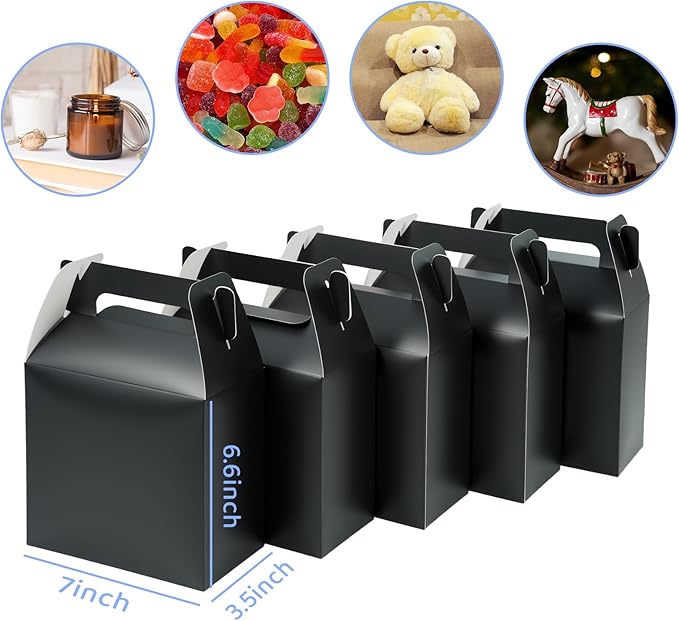 XAGLVV 12 Pack Black Party Favor Boxes (7x3.5x6.6 Inch) - Goodie Gift Boxes for Birthday, Wedding, Baby Shower