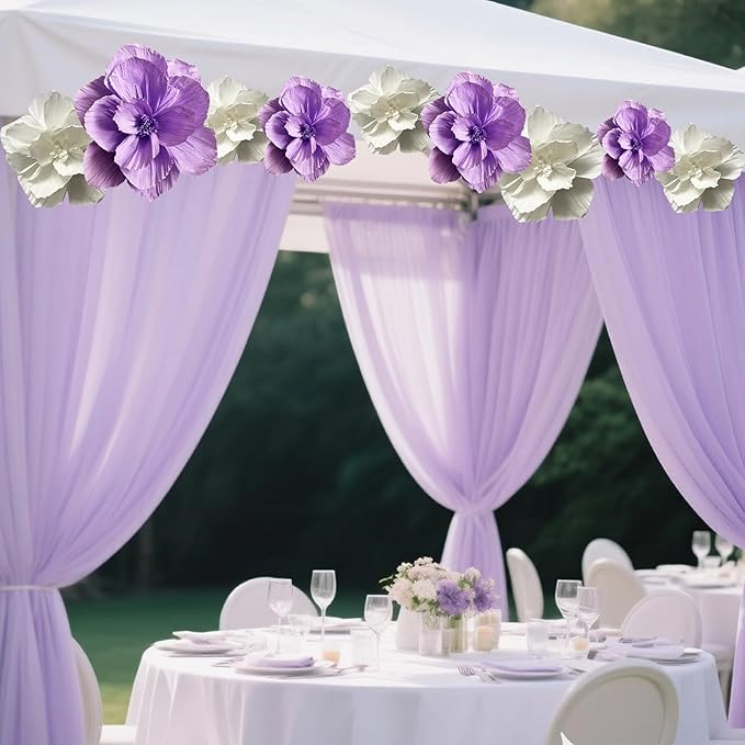 BRT Bearingshui Crepe Paper Flowers Decoration for Wall Total 9 Pcs, Artificial Flowers for Wedding Decor,Flower Backdrop Decor, Baby Bridal Shower Birthday Party, Purple White 3D Wall Flowers Decor