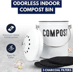 Granrosi Countertop Compost Bin Kitchen - 1.3 Gal Indoor Compost Bucket with Lid for Kitchen, Farmhouse Rust Proof & Odorless Composter Bin for Countertop, 3 Charcoal Filters