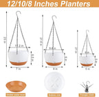 KPUVX 8/10/12 inch Hanging Planters for Indoor Outdoor Plants with Self-Watering Pots, 3 Pack Plastic Hanging Basket with Removable Tray for Home Garden Porch Balcony Patio Decor(White)