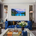 Banff National Park Canvas Wall Art for Living Room Wall Decor Nature Landscape Canvas Picture Blue Sky Mountain Forest Canvas Print Artwork Office Home Wall Decoration Framed Ready to Hang 24" x 48"