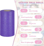 Glitter Tulle Rolls 6” by 50 Yards Sparkle Tulle Fabric Ribbon Sequin Tulle Netting Rolls for DIY Tutu Skirt Wedding Birthday Party Decoration (Purple)
