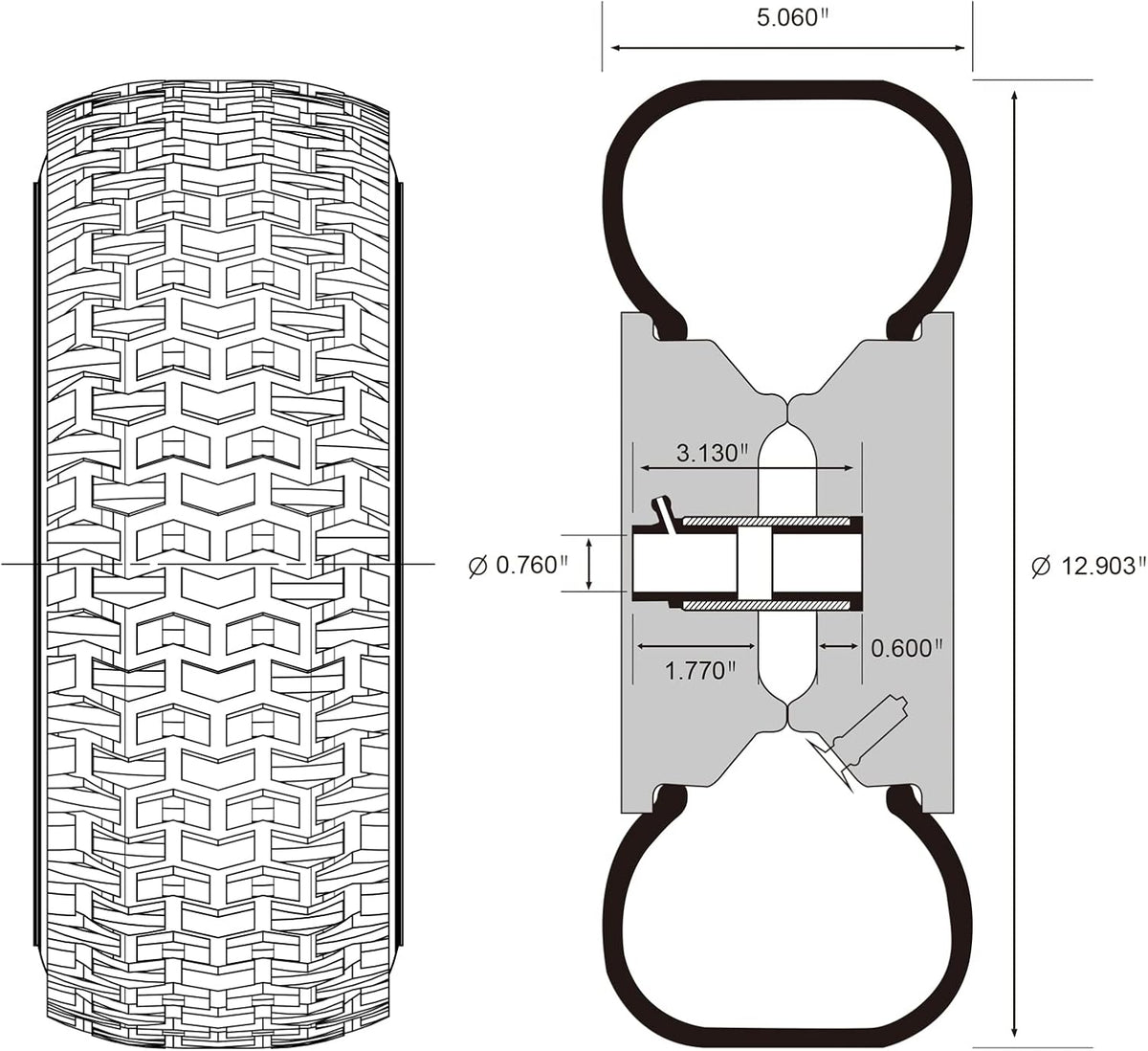 2 Pack 13x5.00-6 Lawn Tractor Pneumatic wheel,Wheelbarrow tire Turf Tread,3.13" hub length with steel rim,Flange ID 0.76''