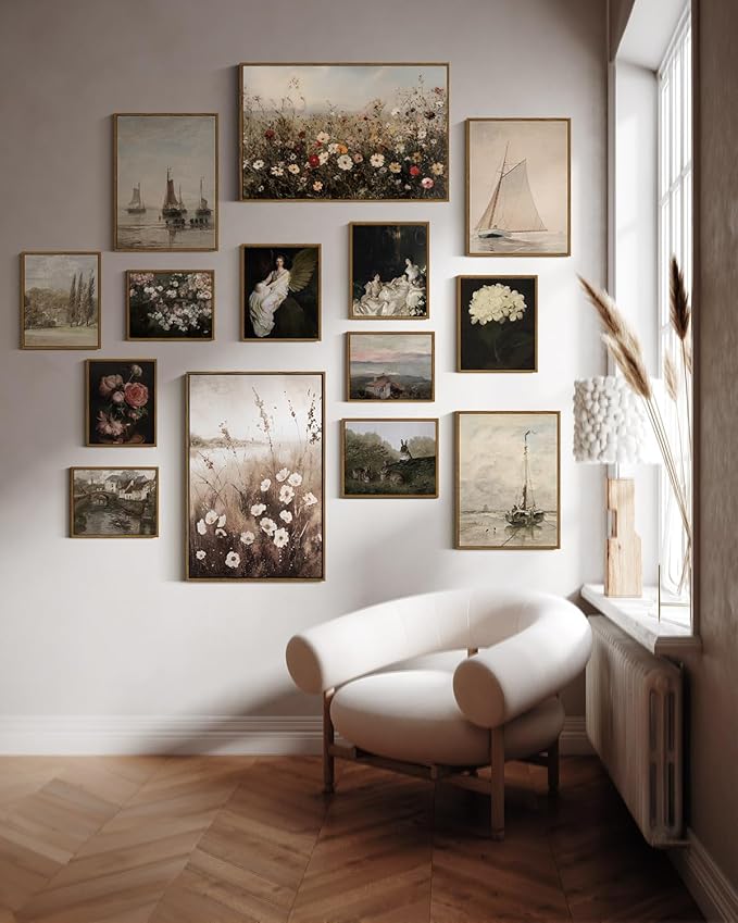 InSimSea Framed Wall Art for Living Room Retro Flower Canvas Art Wall Decor Bedroom Artwork Farmhouse Oil Paintings Pictures Prints Rustic Gallery Boho Vintage Floral Botanical Office 16x24In