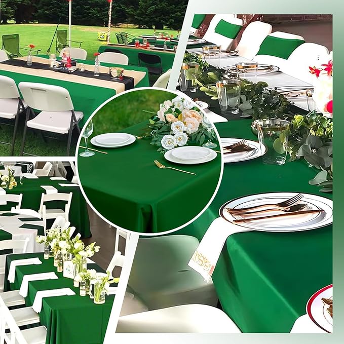 Hunter Green 6 Pack Polyester Table Cloth 60 x 102 Inch, Rectangle Tablecloths for 6 Foot Tables Washable Table Cloth for Party Wedding