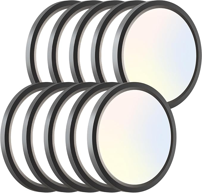 zemty 12Pack LED Flush Mount Ceiling Lights, 6.5 Inch 12W 1200lm Lighting Fixtures Recessed, Adjustable 3000K 4000K 6500K, Round Modern Ceiling Lamp for Bathroom Closet Hallway (Black)