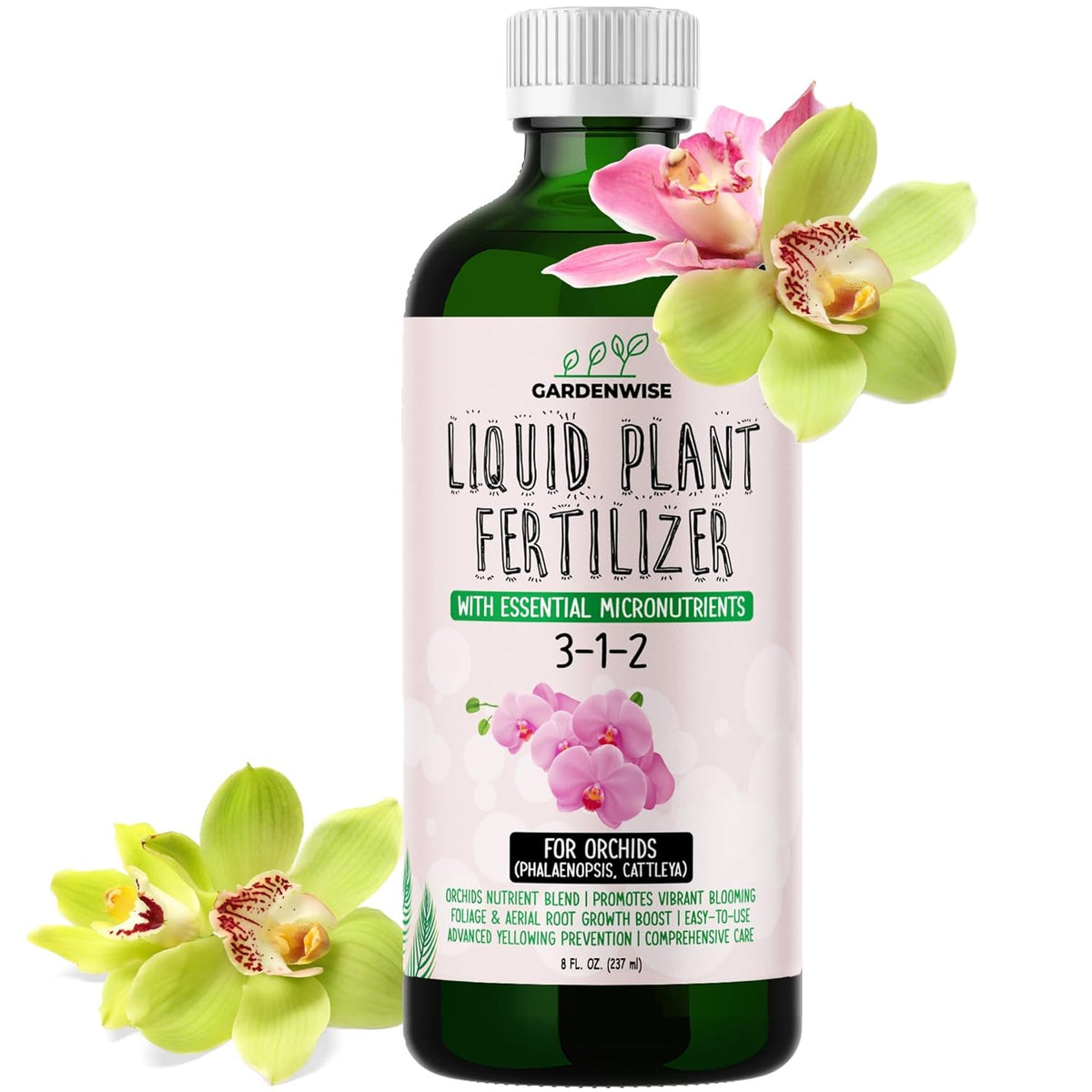 Liquid Orchid Fertilizer Concentrate 3-1-2 with Micronutrients Orchid Care Made Easy (8 OZ)