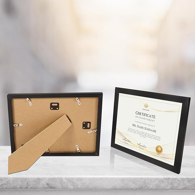 8.5x11 Picture Frame set of 8, Multi Certificate 8.5 by 11 Picture Frames Bulk, Document Diploma Award Frame for Wall Hanging or Tabletop Display, Black