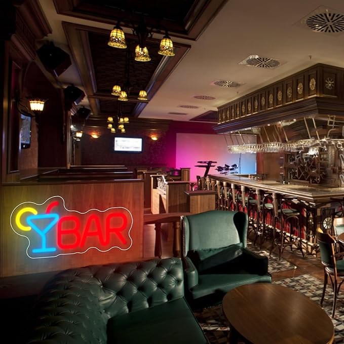 Bar Neon Sign Neon Bar Lights Bar Neon Signs for Home Bar LED Sign Neon Bar Sign Light Up for Home Bar Wall, Bar Lights for Home Bar Living Room Bistro Man Cave Party, 9.8"" x 4.8""