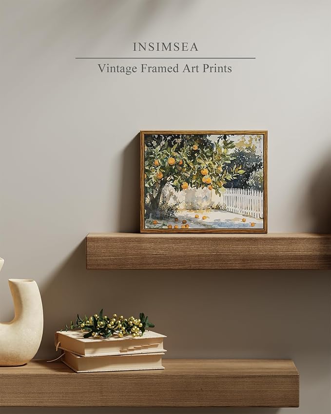 InSimSea Framed Canvas Wall Art Vintage Decor, Orange Trees Art Kitchen Decor Aesthetic, Classic Rustic Farmhouse Wall Decoration for Bedroom Living Room Bathroom Gallery, 8"x10"