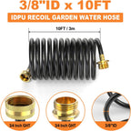 GASHER 10FT PU Recoil Garden Water Hose With 3/4" GHT Brass Fittings Retractable, Swivel Female For Boating, Pool & Spa, RV, Home And Garden