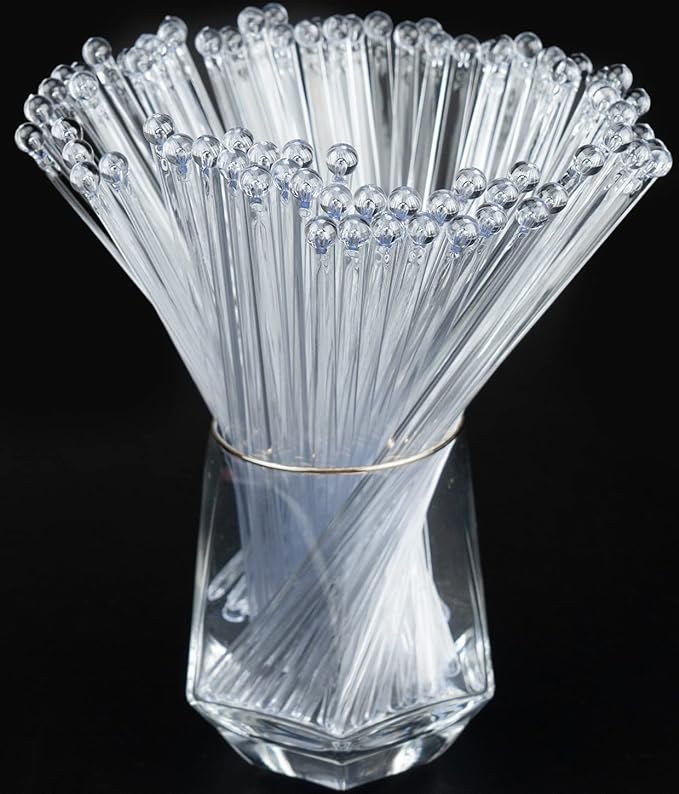 50-PCS Clear Plastic Swizzle Sticks, Crystal Cake Pops, Cocktail Coffee Drink Stirrers, Stir Sticks, 7.24 Inch