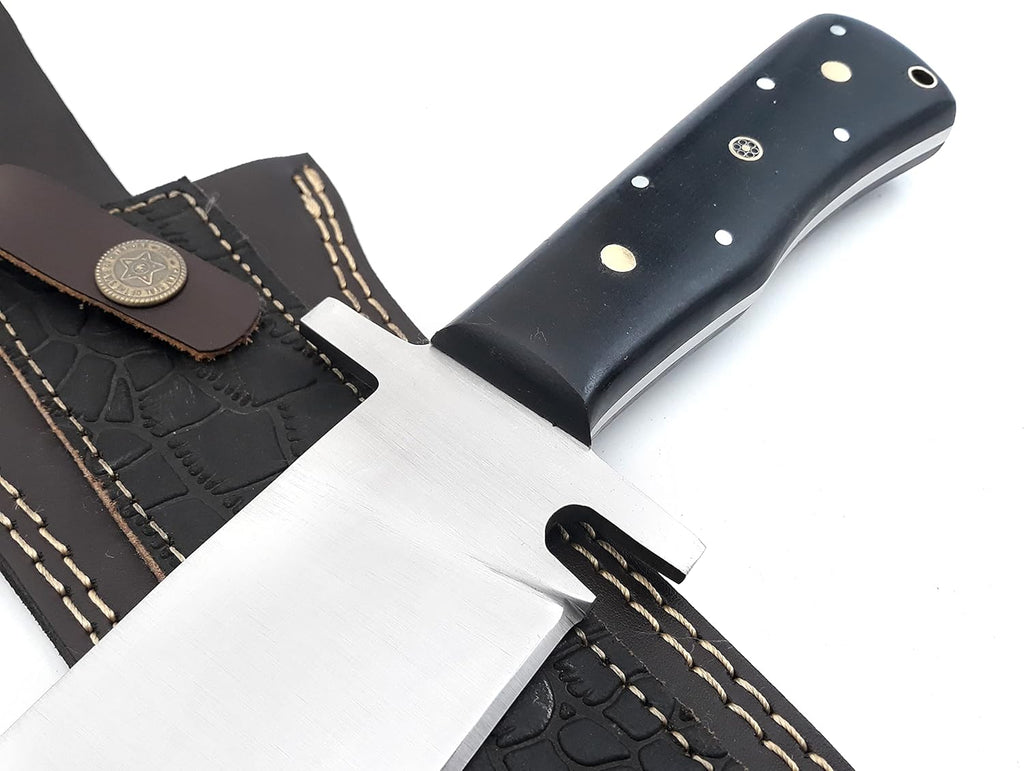 Nooraki - 15" Handmade Full Tang Hunting Knife with Leather Sheath, Multipurpose Bowie Knife with Micarta Handle for Everyday Carry, Outdoor Camping and Hunting