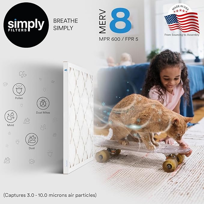 Simply 18x24x1 Air Filter, MERV 8, 12 Pack, For Home AC Furnace & HVAC (Actual Size: 17.75"x23.75"x0.75") DUST, Pet, & Allergy Control