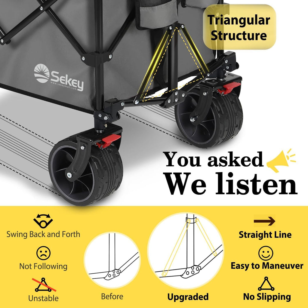 Sekey 48" Collapsible Folding Utility Garden Cart – 440 lb Capacity, All-Terrain Wheels (Grey)