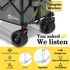 Sekey 48" Collapsible Folding Utility Garden Cart – 440 lb Capacity, All-Terrain Wheels (Grey)