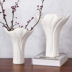 White Ceramic Vase Set of 2, Tree Bark Texture Antler Design, Handmade Nature-Inspired Flower Vases for Centerpiece, Home Office Wedding Decor, Gift Ready with Shockproof Box