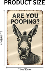 Funny Donkey Bathroom Sign - "Are You Pooping?" Rustic Metal Tin Sign for Toilet, Restroom, Farmhouse Humor Decor - 8"x12" Wall Art Gift