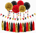 Red-Black Gold Casino-Theme Graduation Party-Decorations - 23pcs Kits Game Night Streamer Tissue Paper Pom Poms,Tassel Garland Banner,Birthday Wedding Baby Bridal Shower Decor Lasting Surprise