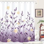 Eucalyptus Shower Curtain, Ombre Floral Leaves Plant Washable Fabric Bath Decor with 12 Hooks 72x72 inches, Lavender