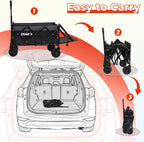 Collapsible Tailgate Wagon with Wheels, Compact Size Folding Utility Cart, 380LBS Capacity for Garden, Grocery, Beach, Camping – Portable Heavy Duty Cart(Black Gray)