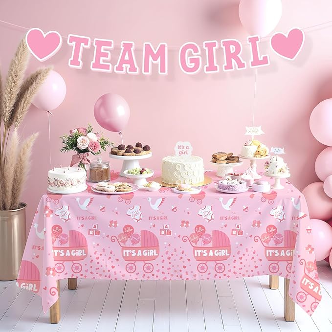 Gatherfun Baby Girl Shower Party Supplies: 2-Pack It’s A Girl Decorations,Disposable Plastic Tablecloth, Ideal Table Cover for Baby Shower Decorations Girl