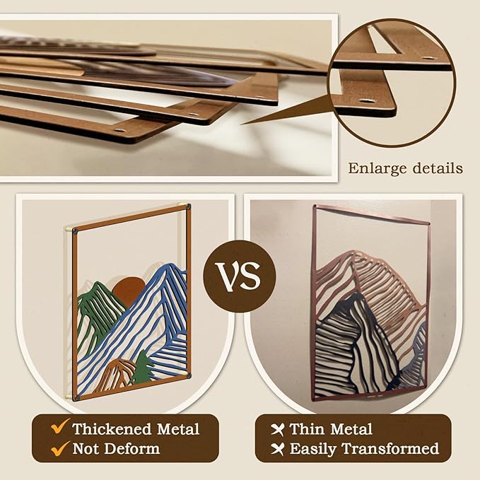 Glamativity 4 Pcs Colorful And Black Double-Sided Abstract Mountain Metal Wall Art , Mountain Line Art Décor, 3D Textured Minimalist Wall Decor, Rustic Nature Wall Décor for Living Room Bedroom Study (L Size 22.5x15.7'')