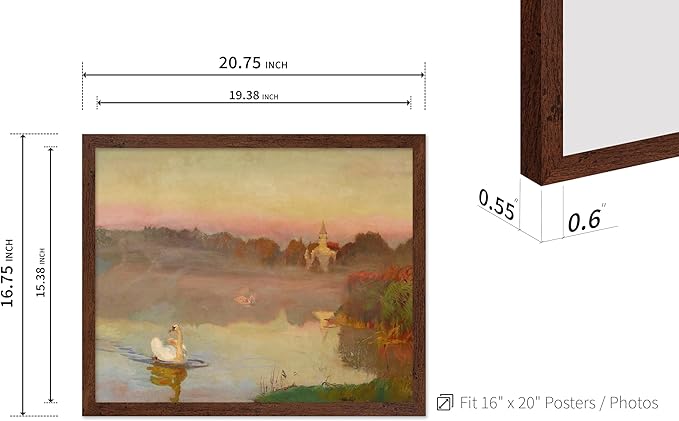 Poster Master Vintage Pond in Radziejowice Poster - Retro Swan Print - Lake Art - Landscape Art - Farmhouse Art - Animal Lover Art - Aesthetic Living Room or Office Decor, 16x20 Brown Framed