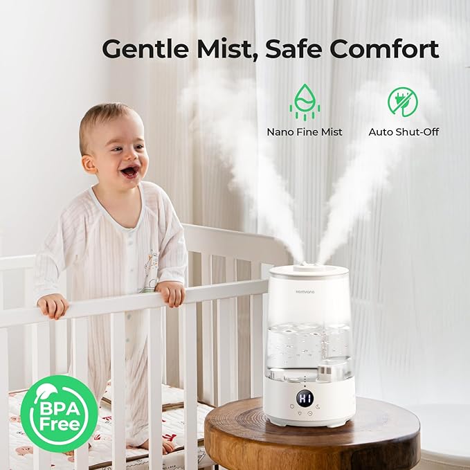 Homvana 3.6L Cool Mist Humidifiers for Bedroom, Large Room, Home, Whole House, Office, Living Room, 34H Top Fill Easy to Clean, Humidifier for Baby, Nursery, Infants, Kids, Toddlers, BPA-Free (White)
