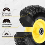 TICONN 4.00-6 Tire and Wheel Flat Free, 2 Pack 13" Solid Tires with 5/8" Axle Bore Hole and Double Sealed Bearings, Perfect for Wheelbarrow, Garden Cart, Wagon, Dolly (Yellow, 2PK)