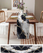 Black White Marble Cotton Linen Table Runner for Dining Kitchen, Wedding Outdoor Party Tablerunners Decoration, Nature Marble Crack Modern Art Dresser Scarf Coffee Tablecloth Runners 13x36 Inches