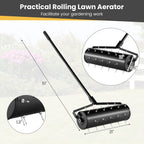 Goplus Rolling Lawn Aerator, 21-Inch Garden Yard Rotary Push Tine Filled Sand Stone, Heavy Duty Spike Soil Aeration w/Metal Handle, Fillable Drum 51" Manual Lawn Aeration Tool Garden Grass Patio Yard