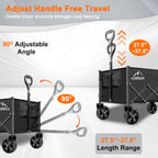 Collapsible Folding Wagon Cart, 350LBS Utility Large Capacity Cart Foldable Wagon with All Terrain Wheels, Grocery Wagons Carts for Garden Shopping Sports Camping, Black