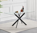 51" Rectangular Glass Dining Table Modern Kitchen Glass Top Table for 4 with Black Metal Legs, Clear Dining Table Kitchen Table for Home Office Dining Room
