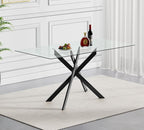 51" Rectangular Glass Dining Table Modern Kitchen Glass Top Table for 4 with Black Metal Legs, Clear Dining Table Kitchen Table for Home Office Dining Room