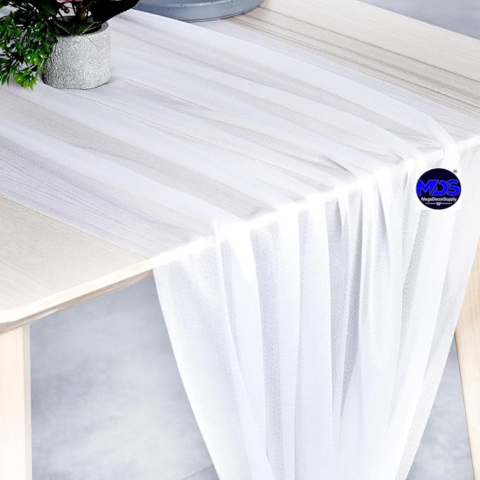 MDS Halloween Chiffon Table Runner - 15 Pack, 29 x 170 Inches, 14ft Each - Sheer Spooky Table Runners for Haunted House Parties, Trick-or-Treat Tables, Witchy Décor, Wedding & Events - White
