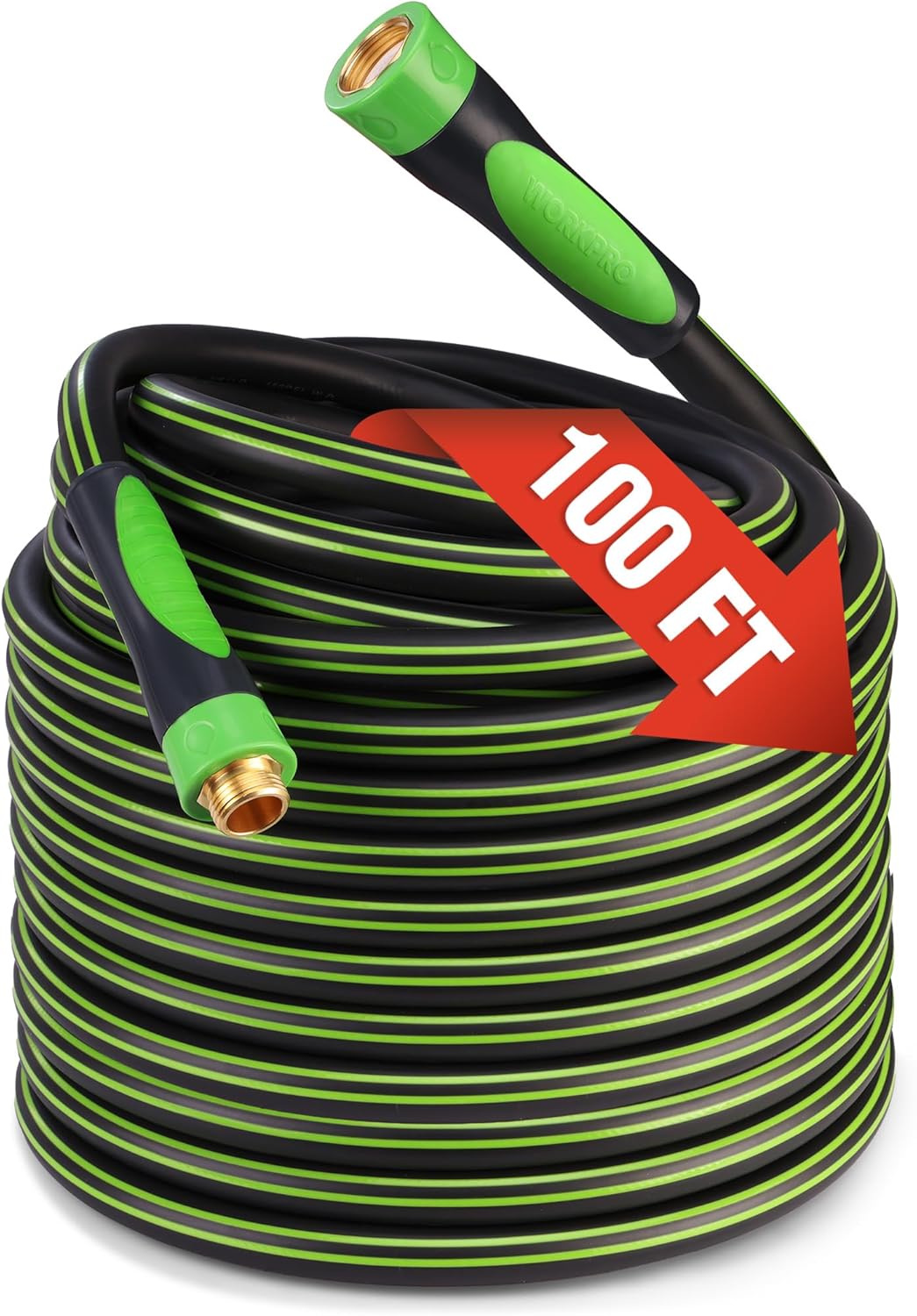 WORKPRO Hybrid Garden Hose 5/8 in.x 100ft, Water Hose Heavy Duty, Flexible, Lightweight Hybrid Rubber Hose with Rotary Handle, 3/4" Solid Brass Fittings, Outdoor Watering Hose for Lawn, Garden & Yard