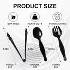 60 Pcs Disposable Black Plastic Serving Utensils,20 Set Including 9" Plastic Serving Spoons, Forks and Tongs for Dinner Parties, Buffets,Banquets, Events, Weddings, and Daily Use